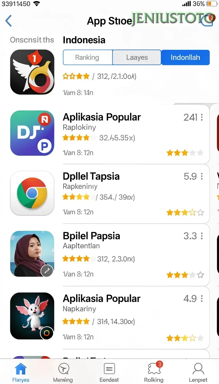 Cuplikan layar 55RT — menu navigasi
